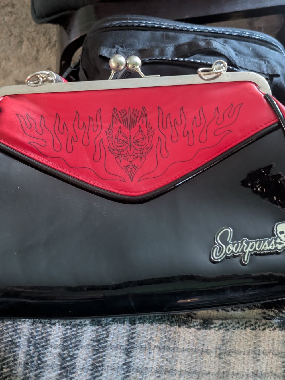 Sourpuss Black and Red Flame Kiss-Lock Clutch